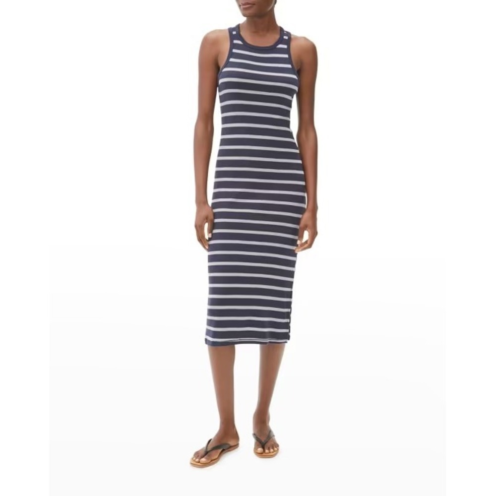 Michael Stars Navy Gray Striped Ribbed Racerback Midi Dress XS Made in USA